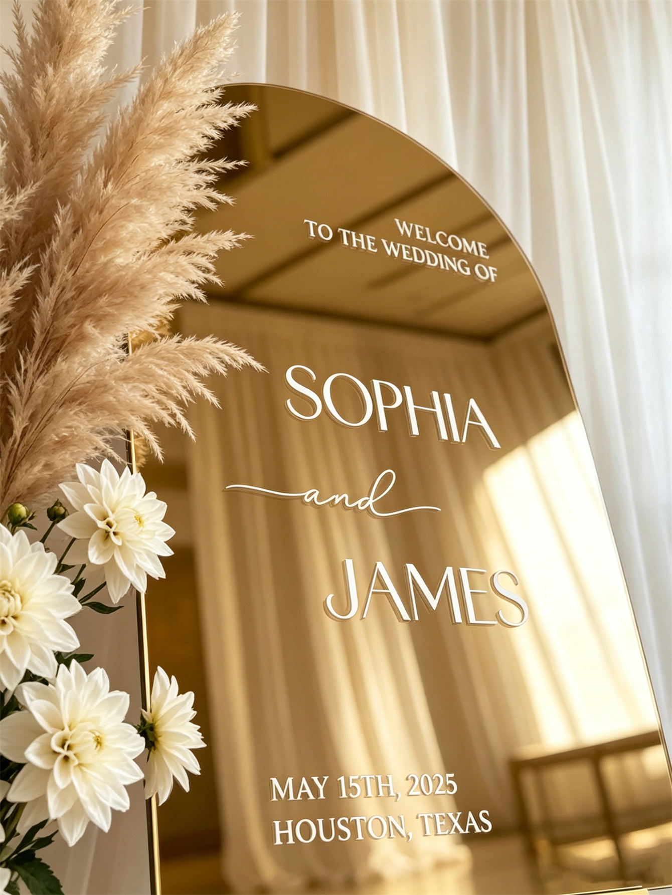 Mirror acrylic welcome signs, golden mirror wedding direction signs, custom wedding direction signs, ceremony welcome signs